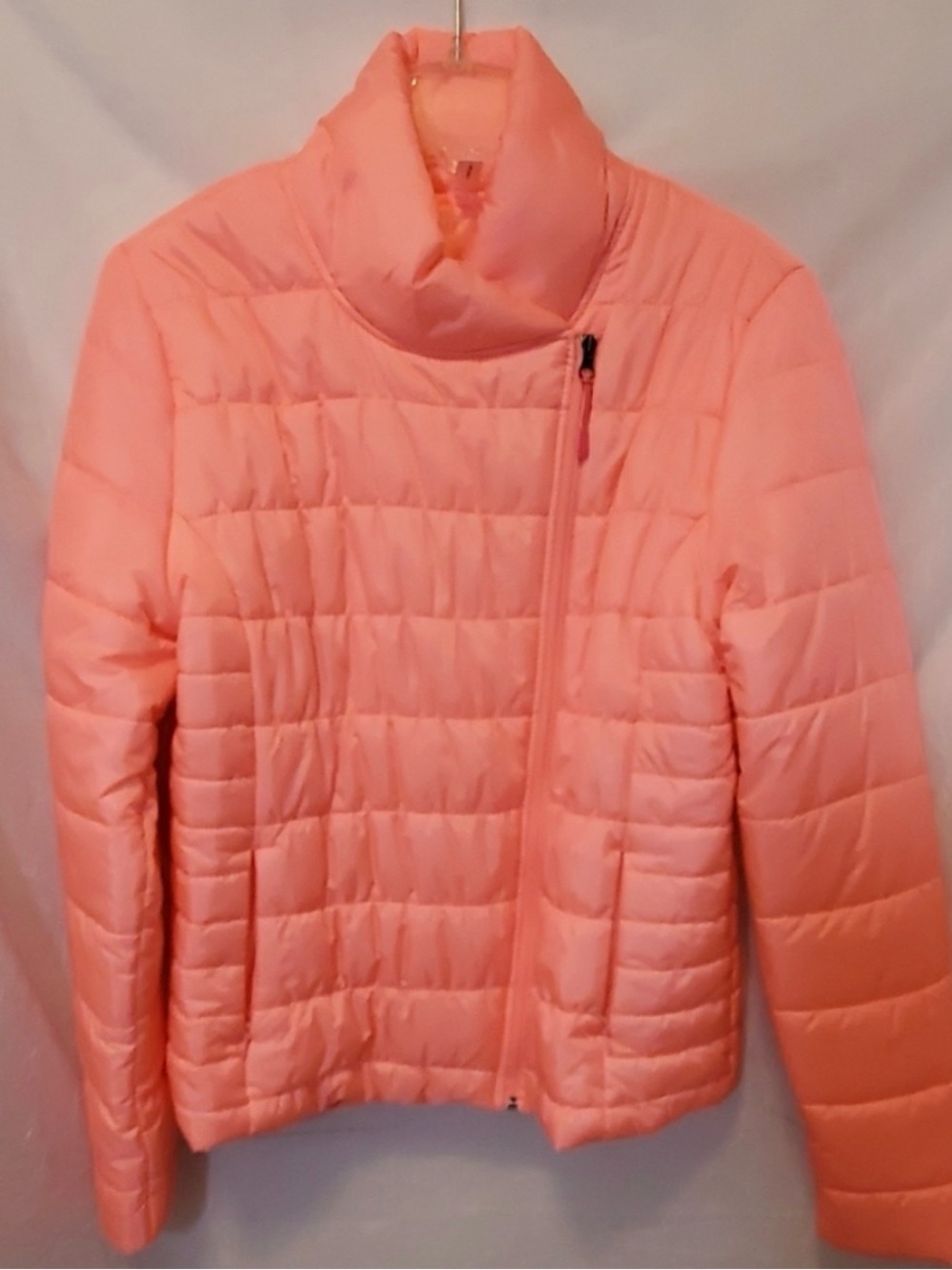 exertek Coral Pink Quilted Kids Puffer Jacket with Asymmetrical Zipper